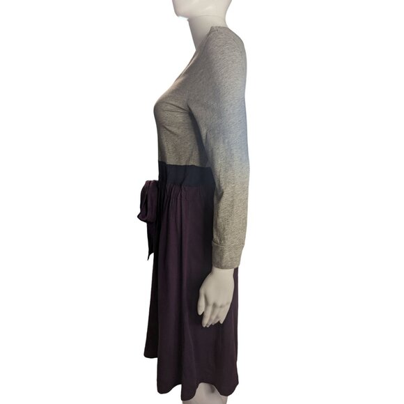 Theory Color Blocking Grey & Purple Casual A-line Dress w/Silk Tie Sash Sz M - Picture 6 of 11